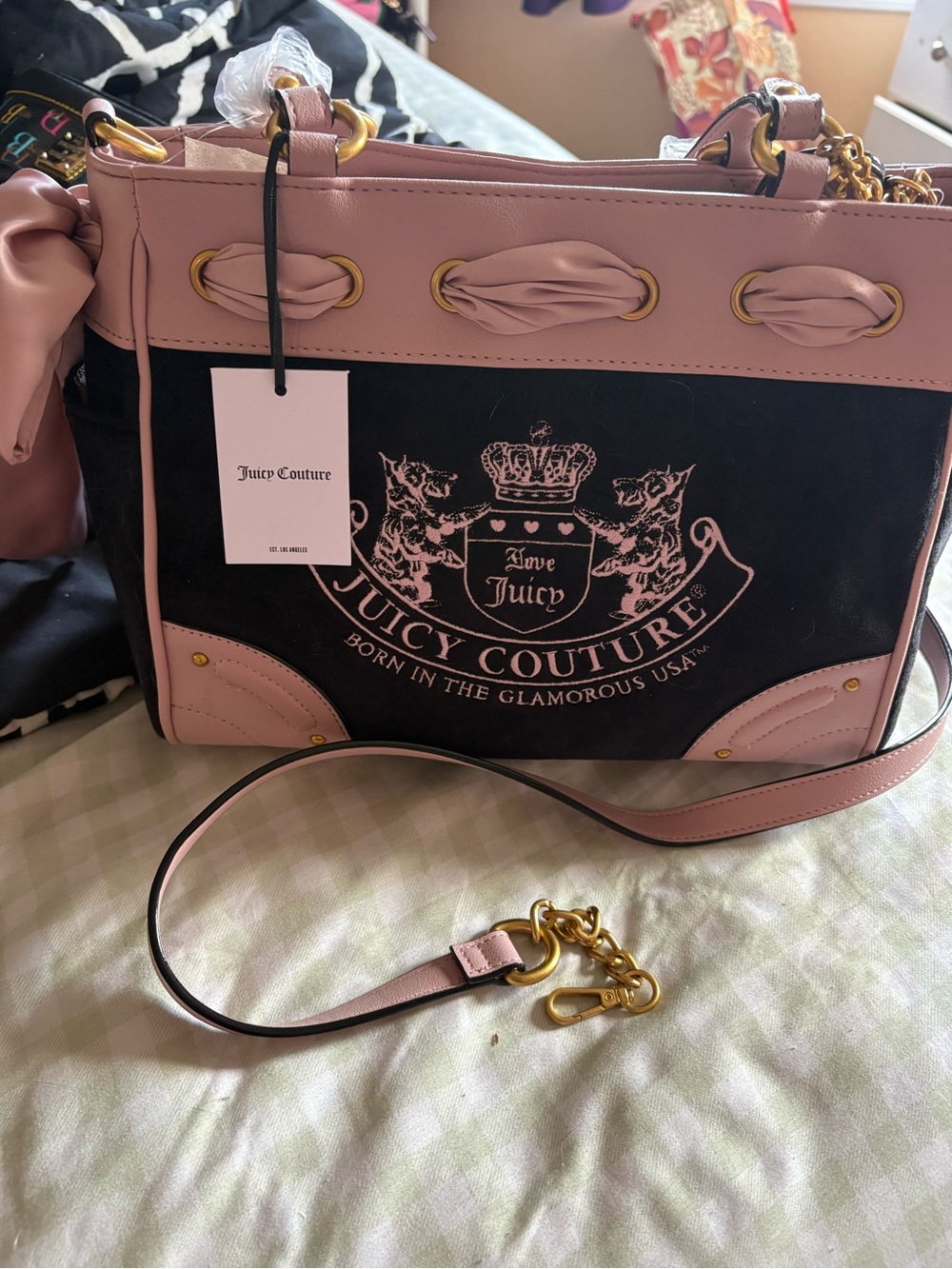 Juicy Couture Pink and Black Heritage Core Tote Daydreamer